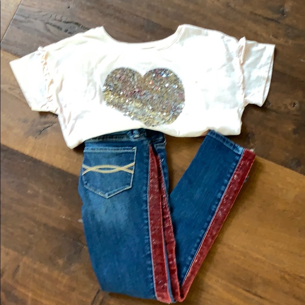 SOLD.     Girls Skinny Jean with Velvet Stripe